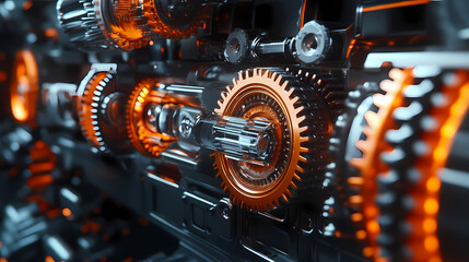Fototapeta premium Industrial engineering and technology concept with gears and cogs in a mechanical assembly. Mechanical. Illustration