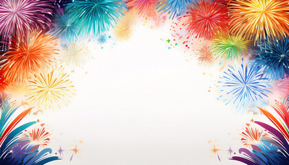 Fireworks explode in vibrant colors creating a dazzling header design suitable for celebrations and events