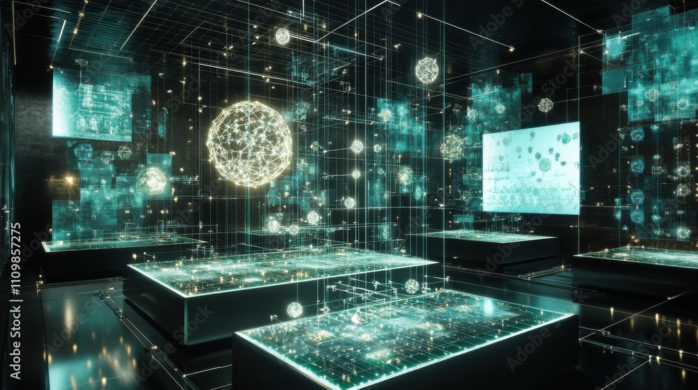 Poster futuristic data visualization in a high-tech digital space