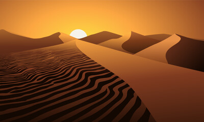 Desert sunset landscape with sand dunes