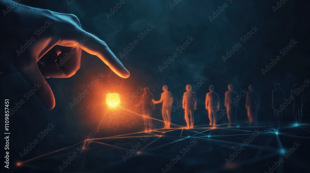 Poster human connection with technology in a digital network concept