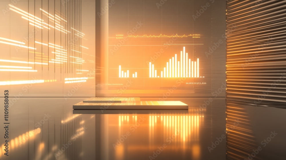 Poster bright abstract financial data visualization in modern interior space