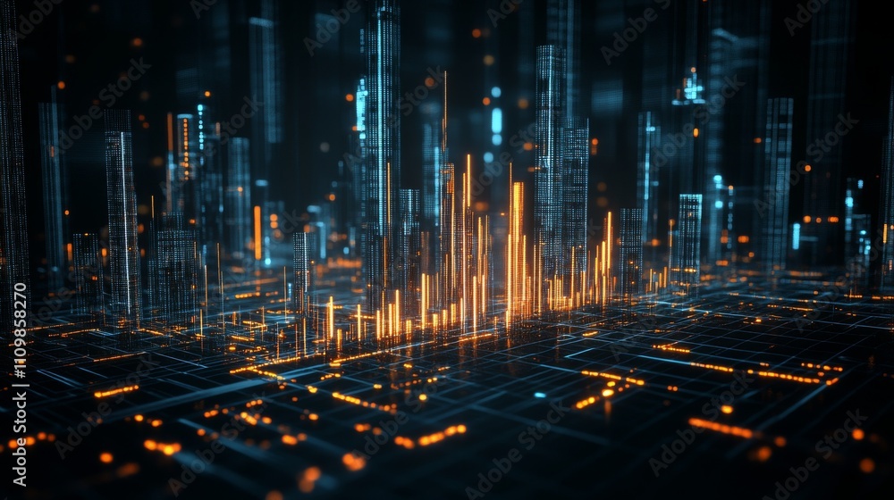 Poster abstract technology pattern with glowing data visualizations and lines