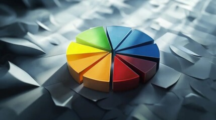 Obraz premium Colorful Pie Chart on Crumpled Paper Background for Data Visualization