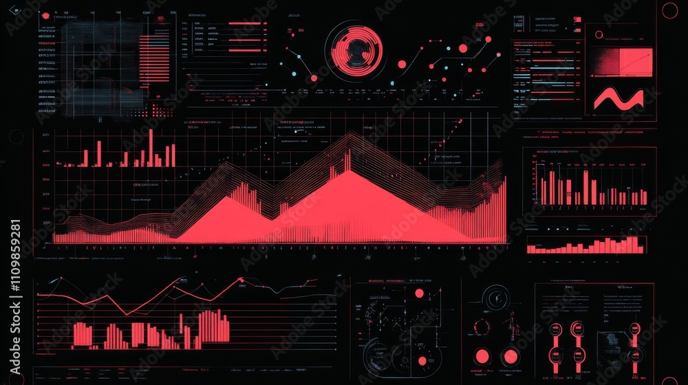 Leinwandbilder futuristic data visualization dashboard with red and black design