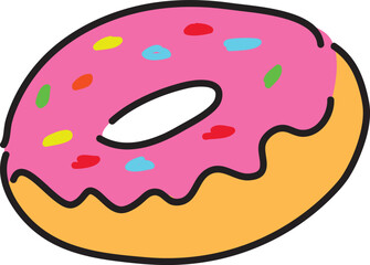 a donut drizzled with pink icing and sprinkled with confectionery topping