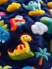 Cute Dinosaur Pattern on Navy Blue Fabric