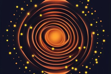 Obraz premium Vivid Orange Gradient Waves with Illuminated Dots on Dark Blue Background