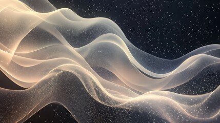 Obraz premium Abstract flowing light waves with sparkling particles on dark background.