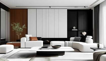 Modern living room design urban apartment interior decor minimalist style bright space contemporary concept