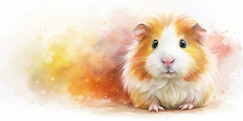 Adorable Guinea Pig Portrait in Warm Watercolor Style