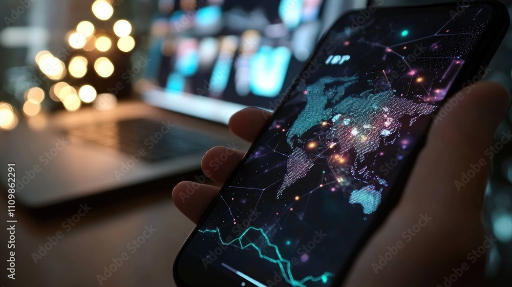 Poster global network connectivity visualization on smartphone