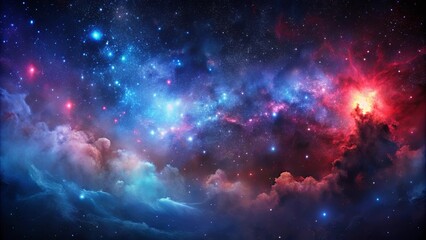 Naklejka premium A Celestial Tapestry of Blues, Reds, and Vivid Stars Across the Expanse of the Cosmos