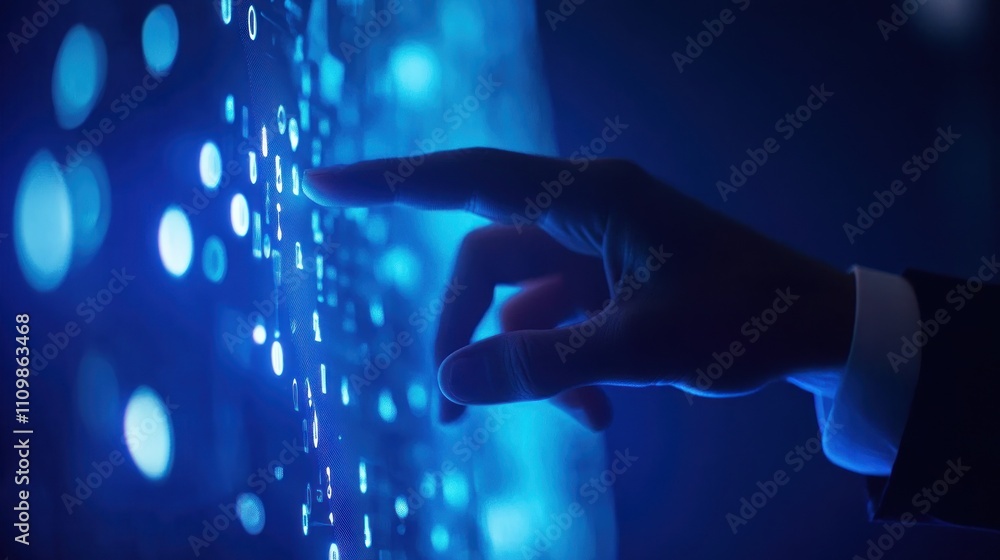 Aufkleber interactive digital interface: a hand interacting with a futuristic digital display