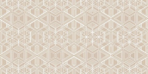 Abstract Beige and White Geometric Seamless Pattern with Interlocking Cubes and Triangles