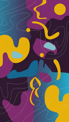 Abstract Composition with Teal, Purple, and Gold Shapes