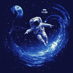 Naklejka premium Astronaut Floating in a Cosmic Nebula: A Journey Through the Starry Expanse of Space