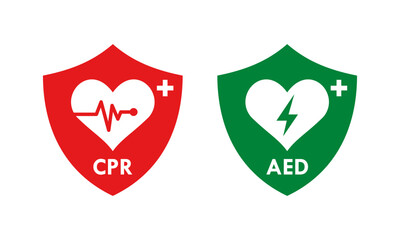 CPR and AED design logo template illustration