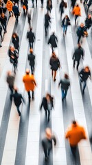 Blurred motion of diverse people walking in a busy urban setting, AI