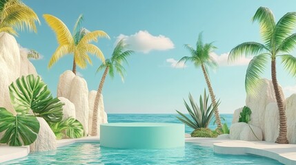 Fototapeta premium Tropical Paradise Poolside Display Platform