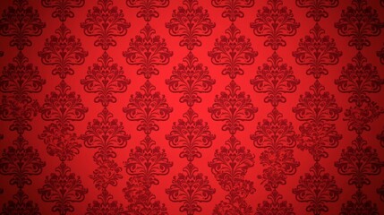 Red damask pattern wallpaper background texture.