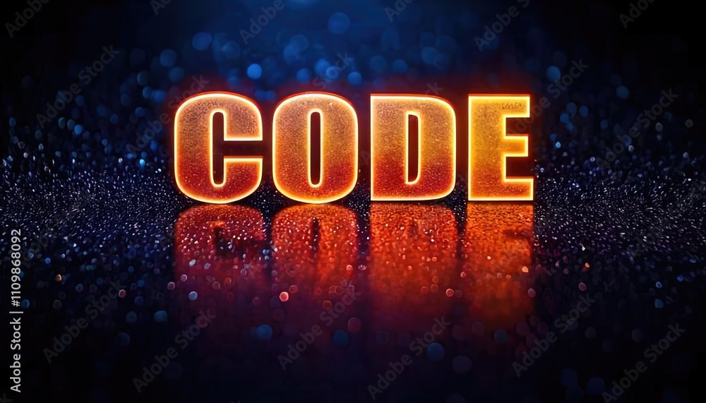 Poster illuminated text 'code' with sparkling background