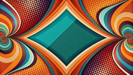 Abstract Retro Design with Central Teal Diamond Shape and Swirling Layers