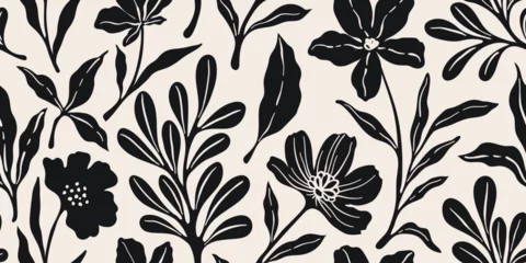 Leaves branch and Hand Drawn doodle Scribble floral plants banner, seamless pattern. Creative minimalist Abstract art background. Design wall decoration, postcard, poster and brochure