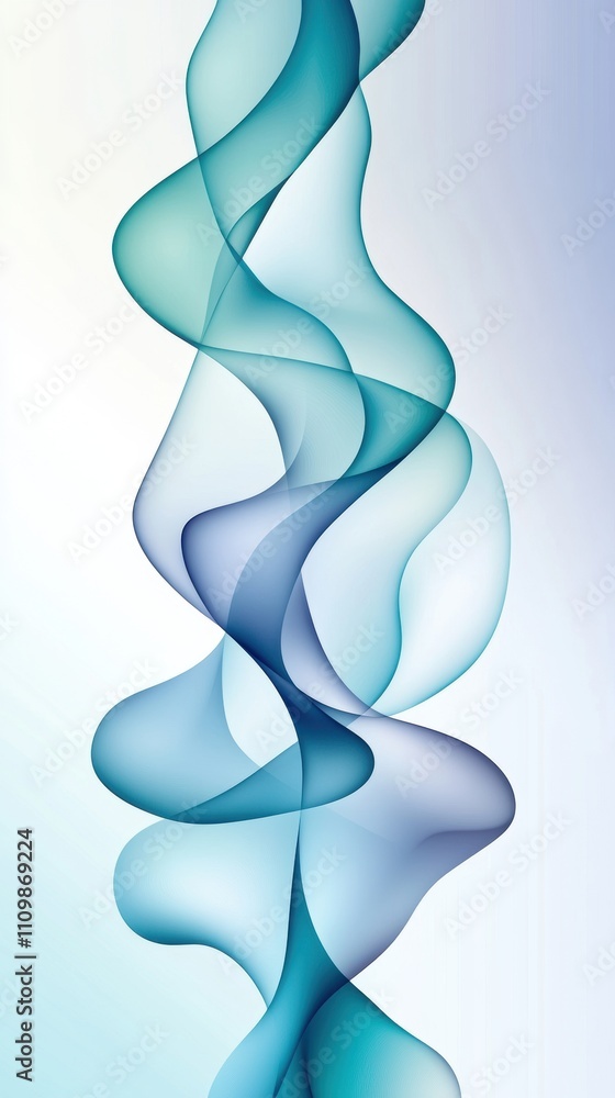 Poster abstract blue and green waves create a fluid, dynamic pattern on a light background, ai