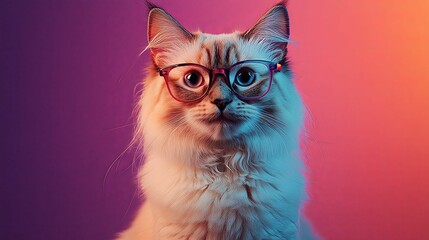 Ragdoll Cat Wearing Glasses In Colorful Light