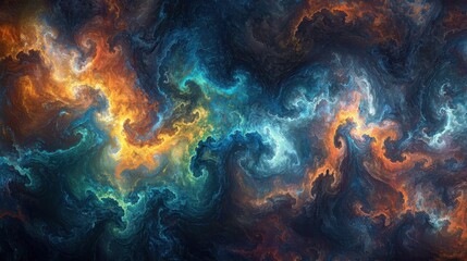Fototapeta premium Abstract swirling cosmic nebula painting with orange and blue hues