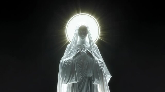 Serene Close-Up of Glowing Statue with Radiant Halo in Motion