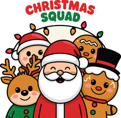 christmas, santa, cartoon, holiday, claus, xmas, santa claus, vector, winter, illustration, celebration, hat, gift, reindeer, snowman, snow, merry, fun, character, season, design, cute, december, tree