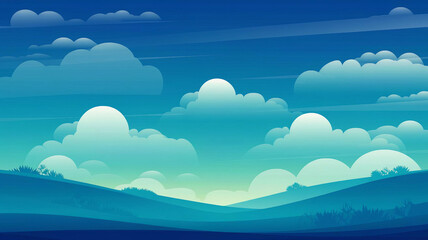 Stylized Landscape with Blue Sky and Clouds