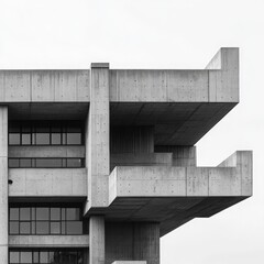 Concrete Geometry: A stark, black and white close-up captures the architectural details of a Brutalist building, showcasing its imposing concrete forms and geometric precision.