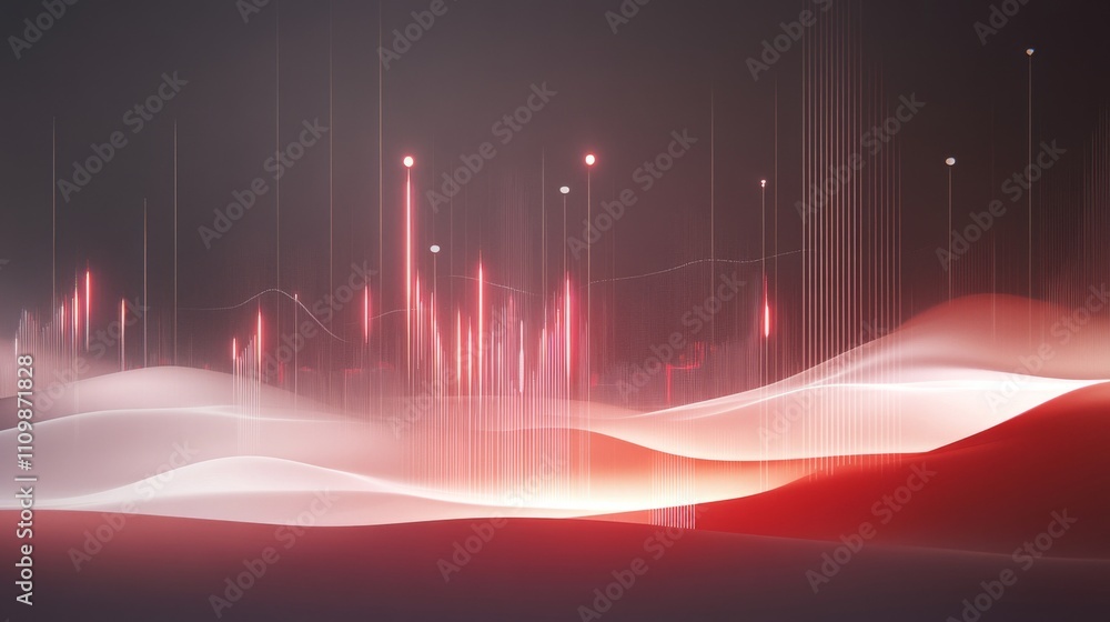Aufkleber Abstract Digital Waves with Light Particles and Color Gradients