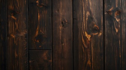 Fototapeta premium Top View of Aged Dark Wooden Texture Background. Wooden planks on a wall or floor with grain and texture. Dark tones. 