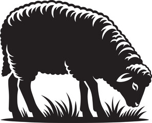 A sheep grazing on grass with a focused expression vector silhouette