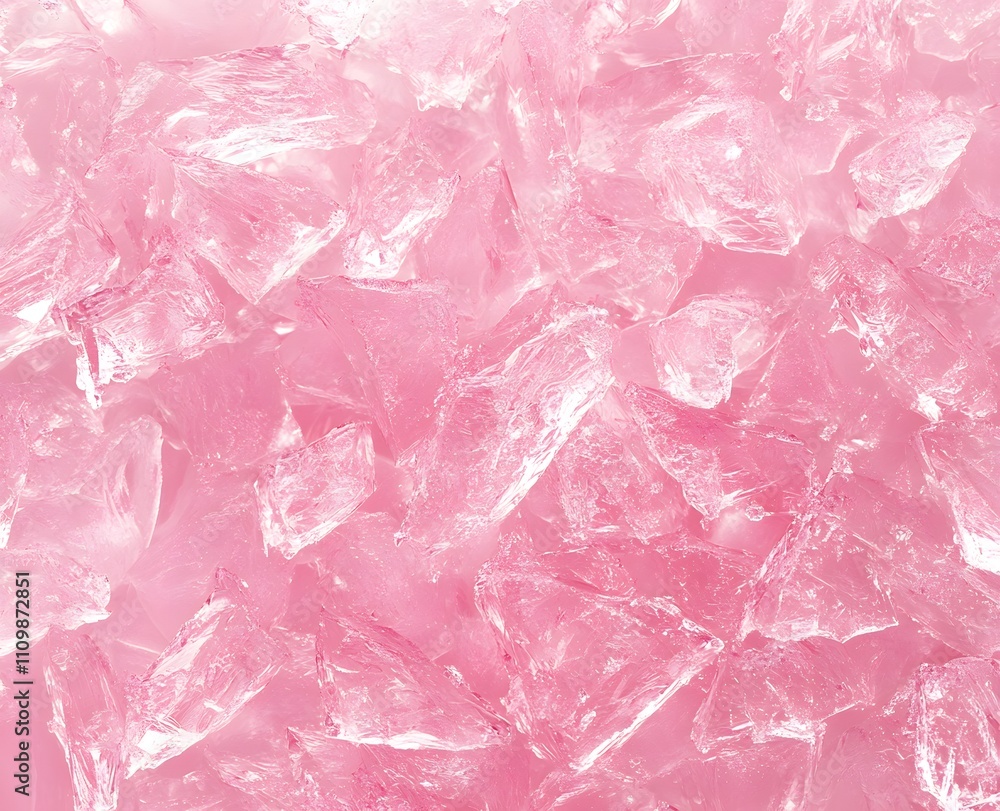 Poster a close-up of pink ice shards, creating a vibrant and refreshing visual effect.