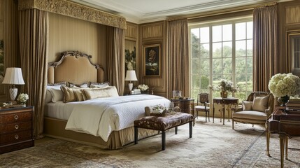 Elegant and Luxurious Bedroom with Natural Light and Classic Decor
