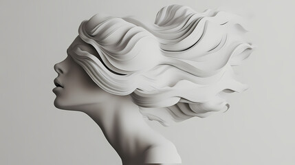 Fototapeta premium A gravity-defying, sculptural hair design that mimics digital pixels, presented against a minimalist, neutral background. Sculptural. Illustration