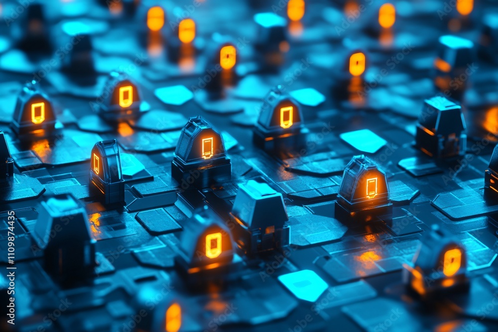 Poster a close-up of a circuit board with glowing elements, suggesting advanced technology.