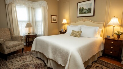 Cozy and Inviting Bedroom with Soft Lighting and Elegant Decor