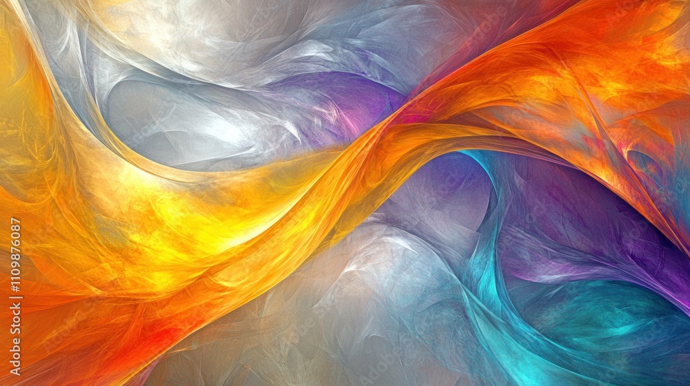 Poster abstract colorful swirl patterns in vibrant hues of orange, yellow, and blue creating a dynamic and 