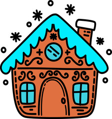hand drawn christmas house cartoon doodle illustration