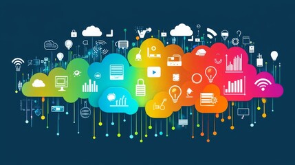 Colorful Cloud Storage Concept with Digital Icons
