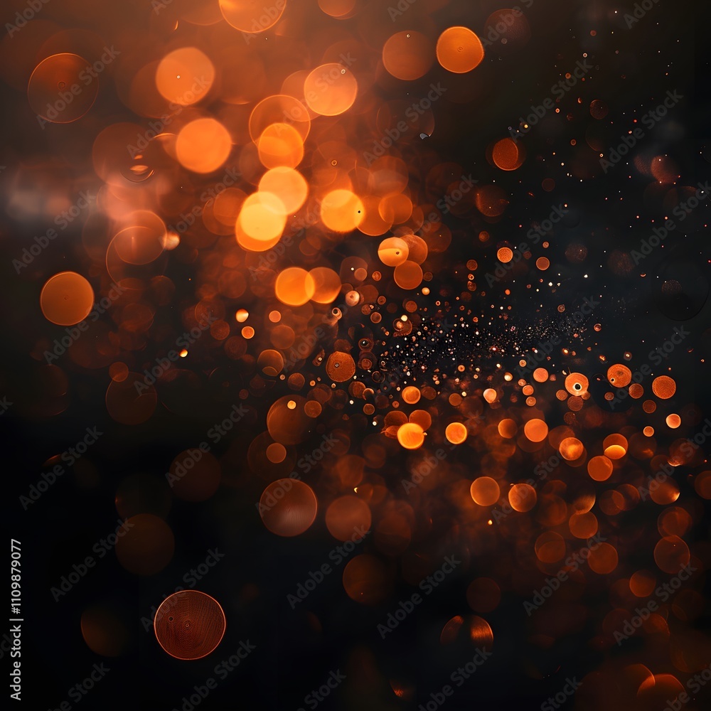Poster a mesmerizing abstract background of glowing orange bokeh lights against a dark backdrop.