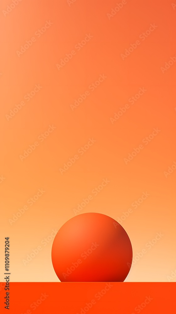 Poster a minimalist design featuring a large red sphere against a gradient orange background.