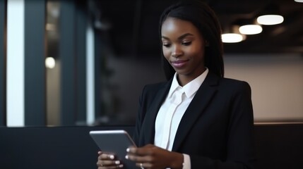 Obraz premium Confident Businesswoman Using Tablet in Modern Office