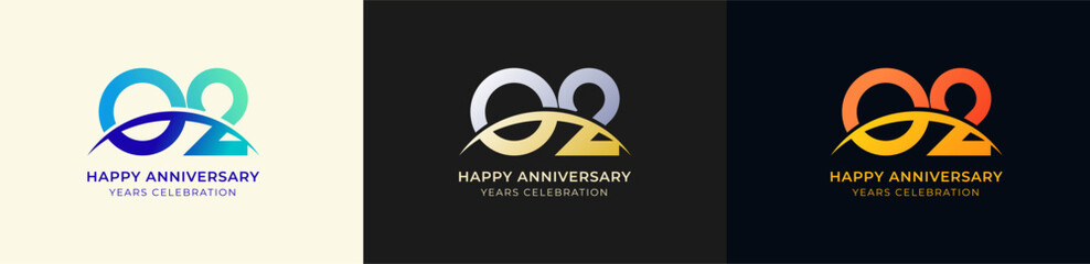 Logo Anniversary with Swoosh Sunrise  2nd, 2nd Happy Anniversary with Colorful Gradient, Luxury Gold and Silver.